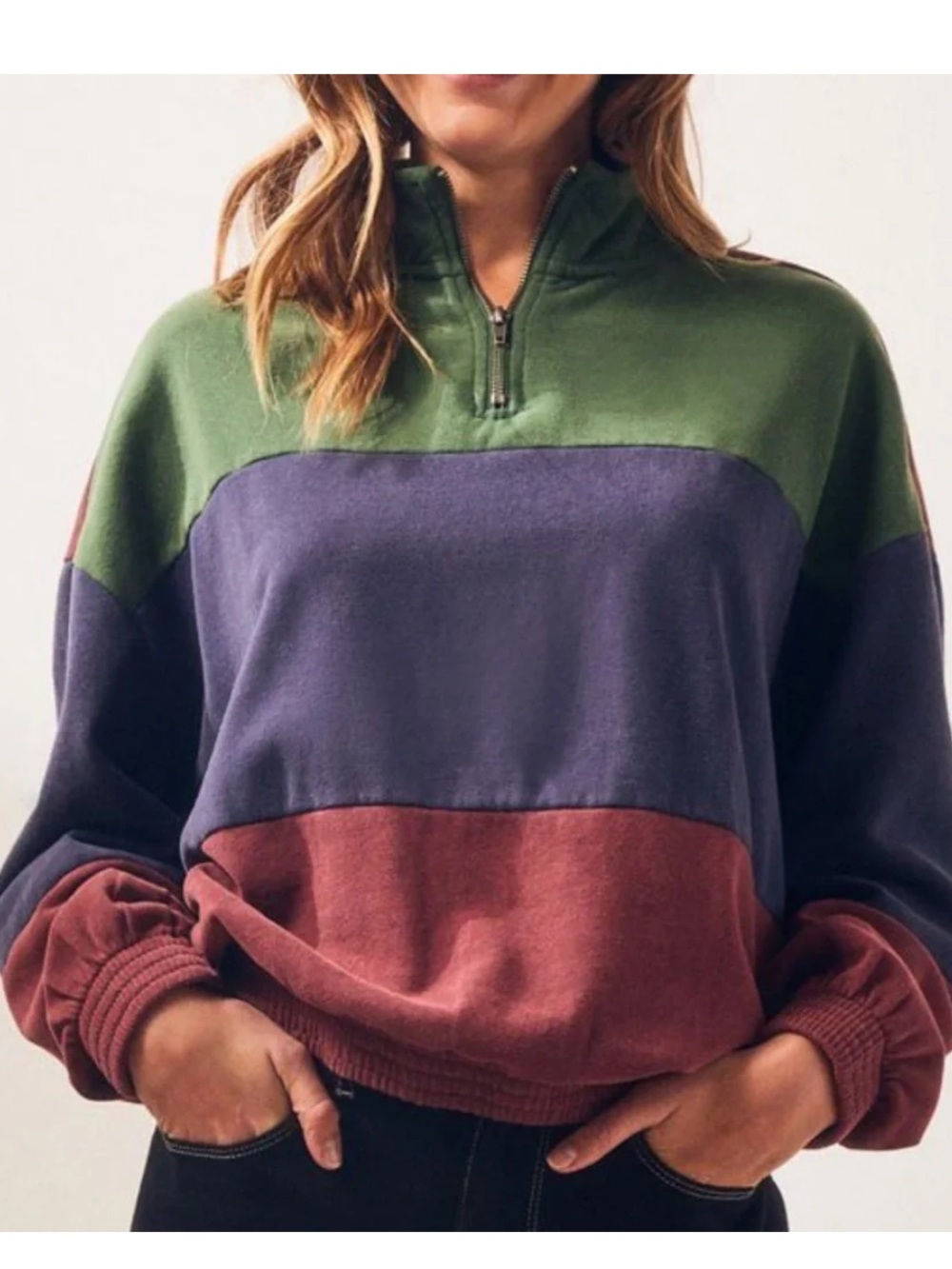 LA Hearts Color Block 1/4 Zip Cropped Sweater Size M – Retro Oversized
